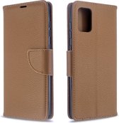 Voor Galaxy A71 litchi textuur pure kleur horizontale flip pu lederen tas met houder & kaartsleuven & portemonnee & lanyard (bruin)