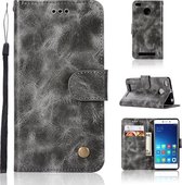 Voor Xiaomi Redmi 3S Retro koperen knop Crazy Horse Horizontale flip PU lederen tas met houder & kaartsleuven & portemonnee en lanyard (grijs)