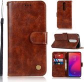 Voor Xiaomi Redmi K20 Pro Retro koperen knop Crazy Horse Horizontale flip PU lederen tas met houder & kaartsleuven & portemonnee en lanyard (bruin)