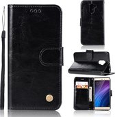 Voor xiaomi redmi 4 retro koperen knop gekke paard horizontale flip pu lederen tas met houder & kaartsleuven & portemonnee & lanyard (zwart)