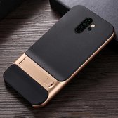 Voor Xiaomi Redmi Note 8 Pro Plaid Texture Antislip TPU + PC-hoes met houder (goud)