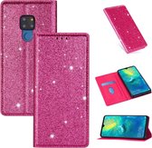 Voor Huawei Mate 20 Ultradunne Glitter Magnetische Horizontale Flip Leren Case met Houder & Kaartsleuven (Rose Rood)