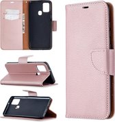Voor Samsung Galaxy A21s Pure Color Horizontale Flip PU lederen tas met houder & kaartsleuven & portemonnee & lanyard (rose goud)