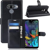 Litchi Skin PU lederen portemonnee standaard mobiele behuizing voor LG K50 (zwart)