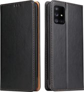 Voor Galaxy A51 Fierre Shann PU lederen textuur horizontale flip lederen tas met houder & kaartsleuven & portemonnee (zwart)