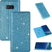 Voor Samsung Galaxy S8 + ultradunne glitter magnetische horizontale flip lederen tas met houder en kaartsleuven (hemelsblauw)