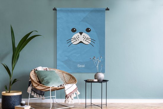 Tapisserie Illustration d'un lion de mer - Une illustration d'un lion de mer en bleu Tapisserie de coton 90x120 cm - Tapisserie avec photo