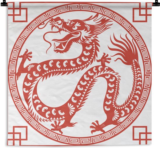 Wandkleed Aziatische schilderkunst - Papier gesneden kunst Chinese draak Wandkleed katoen 90x90 cm - Wandtapijt met foto