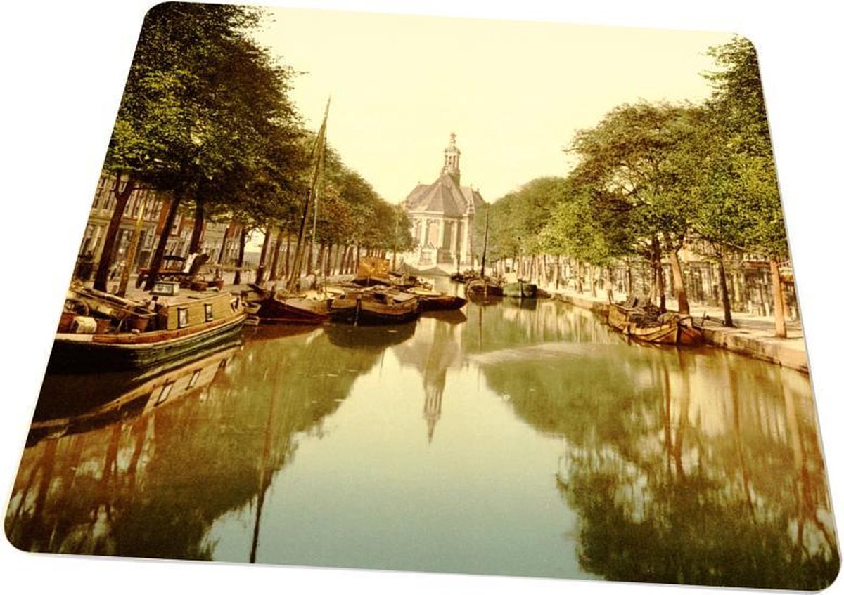 Oud Stadsgezicht Den Haag - Turfmarkt & Nieuwe Kerk - Oude Foto Print op Muismat 22x20cm