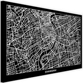 Schilderij Map van Shanghai, 2 maten, zwart-wit, Premium print