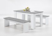 Set eettafel + 2 banken Mundo - beton/wit