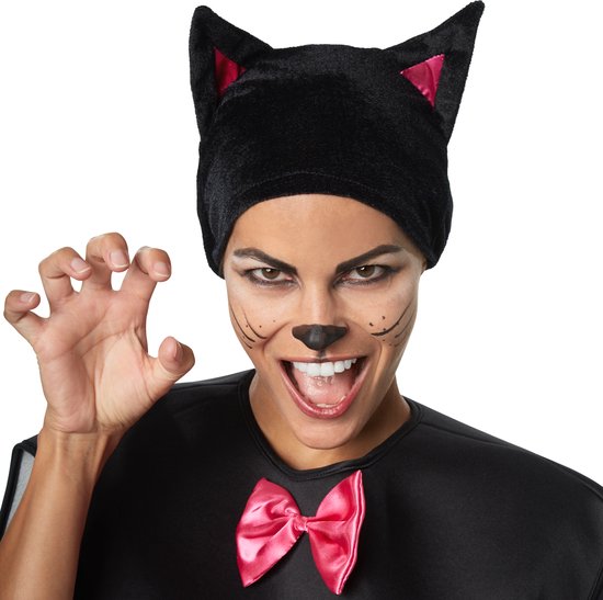Kattenoren haarband, kattenoren hoofdband belletje halsketting, kat cosplay set, haarsieraad, hoofdtooi, carnaval, kattenoren haaraccessoires voor vrouwen meisjes cosplay kostuumfeest zwart (wit