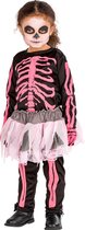 dressforfun - meisjeskostuum roze skelet 3-5y - verkleedkleding kostuum halloween verkleden feestkleding carnavalskleding carnaval feestkledij partykleding - 300100
