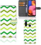 Telefoonhoesje Geschikt voor Samsung Galaxy A20s Flip Case Zigzag Groen