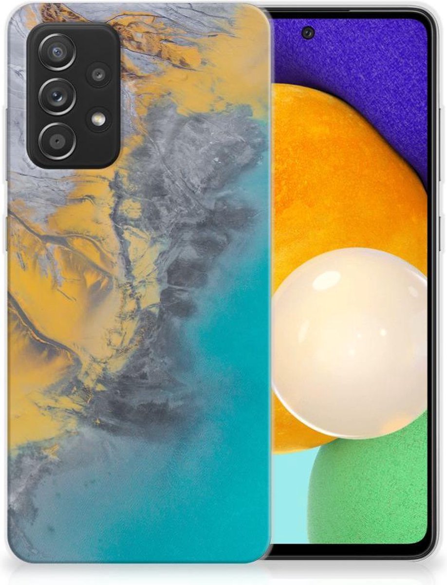 Samsung Galaxy A52 (5G/4G) TPU Siliconen Hoesje Marble Blue Gold
