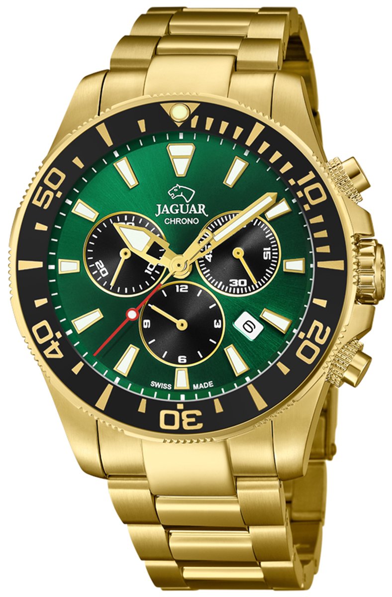 Jaguar Executive Horloge - Jaguar heren horloge - Groen - diameter 44 mm - goud gecoat roestvrij staal