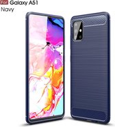 Voor Galaxy A51 Brushed Texture Carbon TPU Case (Navy Blue)