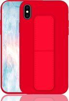 Voor iPhone XS schokbestendige pc + TPU beschermhoes met polsband en houder (rood)