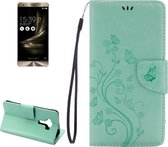 Voor Asus ZenFone 3 / ZE552KL geperst bloemenpatroon lederen tas met houder & kaartsleuven & portemonnee (groen)