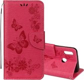 Voor Huawei P20 Lite Vintage reliëf bloemen vlinderpatroon Horizontale flip lederen tas met kaartsleuf en houder & portemonnee en lanyard (rood)