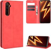 Voor OPPO Realme 6 Pro Retro-skin Business Magnetische Zuigleren Case met Houder & Kaartsleuven & Portemonnee (Rood)