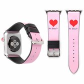 Fashion Simple Heart Pattern lederen polshorloge band voor Apple Watch Series 3 & 2 & 1 38mm (roze)
