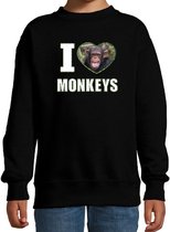 I love monkeys sweater met dieren foto van een Chimpansee aap zwart voor kinderen - cadeau trui apen liefhebber - kinderkleding / kleding 12-13 jaar (152/164)