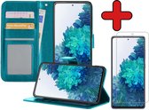 Hoesje Geschikt voor Samsung S20 FE Hoesje Book Case Hoes Portemonnee Cover Walletcase Met Screenprotector - Hoes Geschikt voor Samsung Galaxy S20 FE Hoes Bookcase Hoesje - Turquoise