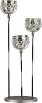 J-Line Theelichthouder Staander Glas Zilver/Grijs Small