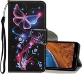 Voor Xiaomi Redmi Note 9 Gekleurde Tekening Patroon Horizontale Flip Leren Case met Houder & Kaartsleuven & Portemonnee (Fluorescerende Vlinder)