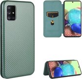 Voor Samsung Galaxy M51 (Zijvingerafdruk) Koolstofvezel Textuur Magnetisch Horizontaal Flip TPU + PC + PU lederen tas met kaartsleuf (groen)