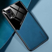 Voor Vivo S7 All-inclusive lederen + telefoonhoes van organisch glas met metalen ijzeren plaat (koningsblauw)