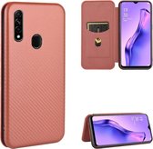 Voor OPPO A8 / A31 (2020) Koolstofvezel Textuur Magnetisch Horizontaal Flip TPU + PC + PU lederen tas met kaartsleuf (bruin)