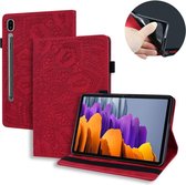 Voor Samsung Galaxy Tab S7 + Kalfsstructuur Reliëf Horizontale Flip Leren Case met Houder & Kaartsleuven & Fotolijst (Rood)