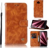 Voor Sony Xperia 10 Plus Retro Koperen Knop Crazy Horse Horizontale Flip PU Leren Case met Houder & Kaartsleuven & Portemonnee & Lanyard (Goud Geel)