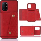 Voor OnePlus 8T dubbele gesp PU + TPU schokbestendige magnetische beschermhoes met kaartsleuven en houder (rood)