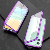 Voor iPhone 11 Ultra Slim Dubbelzijdig Magnetische Adsorptie Hoekig Frame Gehard Glas Magneet Flip Case (Paars)