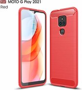 Voor Motorola Moto G Play (2021) TPU-hoesje van koolstofvezel met geborstelde textuur (rood)