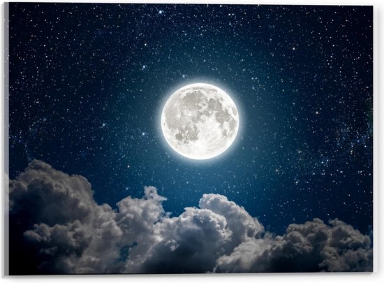 Acrylglas - Felle Maan boven Wolken - 40x30cm Foto op Acrylglas (Wanddecoratie op Acrylglas)