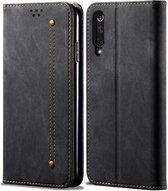 Voor xiaomi mi 9 denim textuur casual stijl horizontale flip lederen tas met houder & kaartsleuven & portemonnee (zwart)