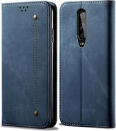 Voor OnePlus 8 denim textuur casual stijl horizontale flip lederen tas met houder en kaartsleuven en portemonnee (blauw)