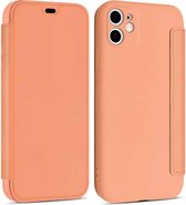 Imiteer vloeibare siliconen horizontale flip lederen hoes met kaartsleuven voor iPhone 11 Pro Max (oranje)