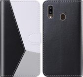 Voor Galaxy A30 Tricolor stiksels Horizontaal Flip TPU + PU lederen tas met houder & kaartsleuven & portemonnee (zwart)