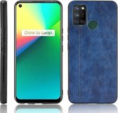 Voor OPPO Realme C17 / Realme 7i Schokbestendig Naaien Koe Patroon Huid PC + PU + TPU Case (Blauw)