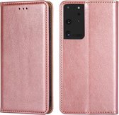 Voor Samsung Galaxy S21 Ultra 5G PU + TPU Gloss Oil Effen Kleur Magnetische Horizontale Flip Leren Case met Houder & Kaartsleuf & Portemonnee (Rose Goud)