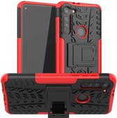 Voor Motorola Moto G8 Tyre Texture Shockproof TPU + PC beschermhoes met houder (rood)