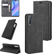 Voor Huawei Y8p / Enjoy 10s Retro-skin Business magnetische zuignap lederen tas met houder & kaartsleuven & portemonnee (zwart)