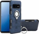 Voor Galaxy S10 + 2 in 1 Cube PC + TPU beschermhoes met 360 graden draaien zilveren ringhouder (marineblauw)