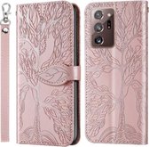 Voor Samsung Galaxy Note20 Ultra Life of Tree Embossing Pattern Horizontale Flip Leather Case met houder & kaartsleuf & portemonnee & fotolijst & Lanyard (Rose Gold)