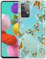 Voor Samsung Galaxy A72 5G gekleurd tekeningpatroon zeer transparant TPU beschermhoes (gouden vlinders)